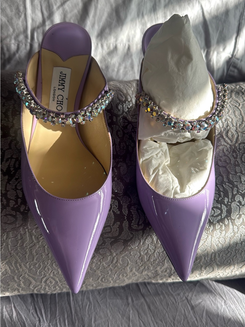 Women's Lavender Pointed-Toe Slingback Heels with Crystal Strap 65 heel - Picture 3 of 4